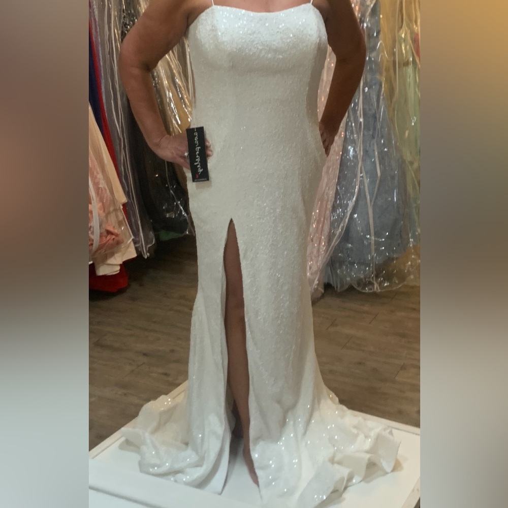 Ava Presley White Beaded Gown with small train